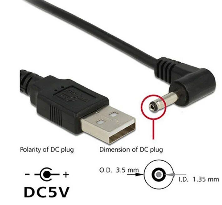 90 Angle PC USB Male to 5V DC 3.5mm x 1.35mm Barrel Connector Power ...