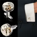 Mechanical Watch Movement Cufflinks for Mens Shirt Cuff Functional Watch Mechanism Cuff Modeling Cufflinks Easy Install Easy to Use. 