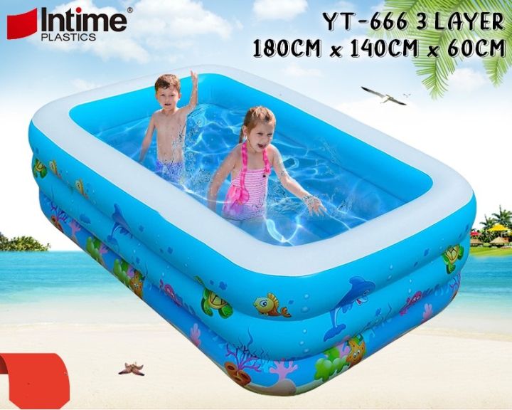 INTIME 1.8M (YT-666) Inflatable Family Swimming Pool 3 Layer Extra Large Rectangular Kids Swimming Pool Indoor Outdoor