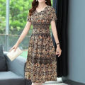 Yfashion Women Cotton V-neck Dress Summer Ice Silk Short Sleeves A-line Skirt Large Size Loose Casual Dress. 