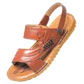 Handmade Cowhide Gum-Rubber Outsole Men's Leather Sandals Men's Non-Slip Beach Shoes Men's Shoes Men's Slippers Real Cow Leather Sandals. 