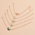 Boho Women Sun Moon Bracelets Set Gold Color Crystal Round Circle Charm Chain Bangle Female Jewelry Gift. 