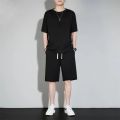 Ice Silk Sports Suit Men's Summer Thin Short-Sleeved T Shirt Quick-Drying Casual Long Pants Wear Half Sleeve Clothes Sets. 