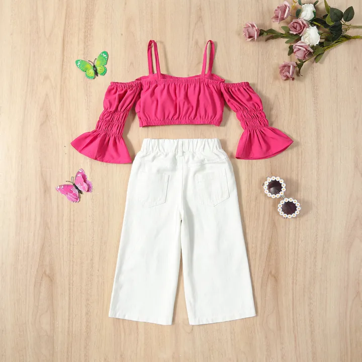 2Pcs%20Kids%20Casual%20Clothing%20Sets%20Outfits%20Off%20Shoulder%20Tops%20Butterfly%20Print%20Pants%20Outfits%20-%20Image%202