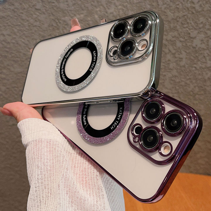 HOCE%20Plating%20Glitter%20Magnetic%20Phone%20Cases%20For%20iPhone%2011%2012%2013%2014%2015%20Pro%20Max%2014%2015%20Plus%20MagSafe%20Case%20Clear%20Logo%20Hole%20Soft%20TPU%20Cover%20-%20Image%204