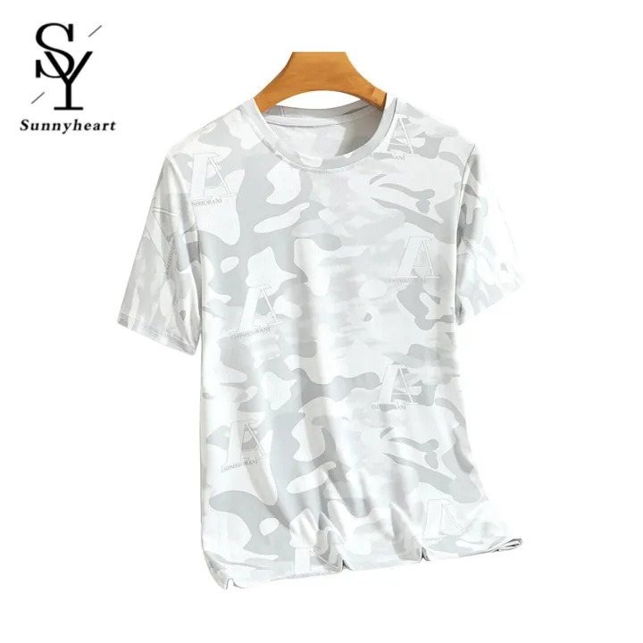 Sunnyheart Short-s ve Sports Tee Men's Print Summer T-shirt Lightweight Breathable Sports Top for Fitness Style Men T-shirt