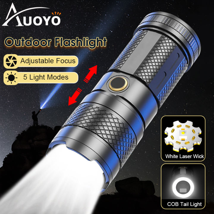 Auoyo Outdoor Flashlight LED Torch Light Telescopic Focus Flashlight Portable Rechargeable Flashlight Zoom Outdoor 5 Light Modes Waterproof Flashlight