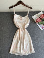 SYQ Printed erogenous Charming Sling Nightgown Women's Summer Sweet V-neck Ice Silk High-end Backless Pajamas Home Clothes. 