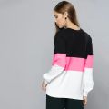 Trending Elegant Black Pink White T-Shirt Single Jersey Cotton Fabric 190gsm Tops Full Long Sleeve Crew Neck Casual Regular Fit Casual Wear Long Horizontal Line Stripe Black Pink White Tee Blouse In S, M, L, Xl Sizes For Women/ Ladies / Girls. 