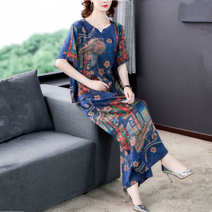 Middle-Aged%20and%20Elderly%20Summer%20Ice%20Silk%20Suit%202024%20Summer%20Wear%20Fashion%20New%20Loose%20plus%20Size%20Print%20Casual%20Mom's%20Two-Piece%20Set%20-%20Image%205