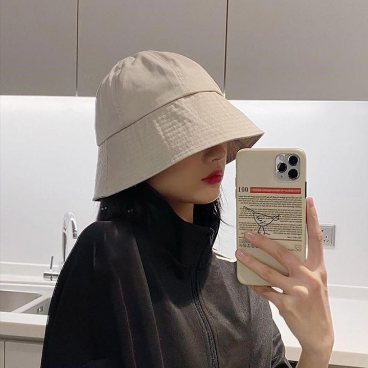 Summer%20Women%20Bucket%20Hat%20Solid%20Color%20Cotton%20Foldable%20Panama%20Cap%20Outdoor%20Casual%20Lady%20Girl%20Sun%20Visor%20Cap%20-%20Image%204