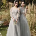 Bridesmaid Dress 2024 New Summer Fairy Elegant Bridesmaid Group Dress Sisters Dress Female Gray Slimming Slim Fit Girlfriends Clothes. 