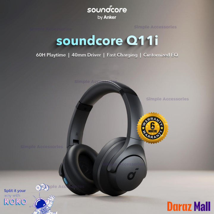 Anker Soundcore Q11i Wireless Over-Ear Bluetooth Headphones by Anker, Deep Bass, 60H Playtime, Hi-Res Audio, Detachable Ear Cushions, Multipoint Connection