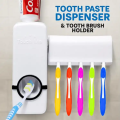 All-In-One Automatic Toothpaste Dispenser with Toothbrush Holder - Innovative Wall-Mounted Dispenser with 5-Slot Toothbrush Holder for Organized Bathroom Storage. 