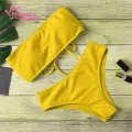 Muses Mall Bathing Suit Solid Color Bandeau Swimming Trunks Split Bikini Set. 