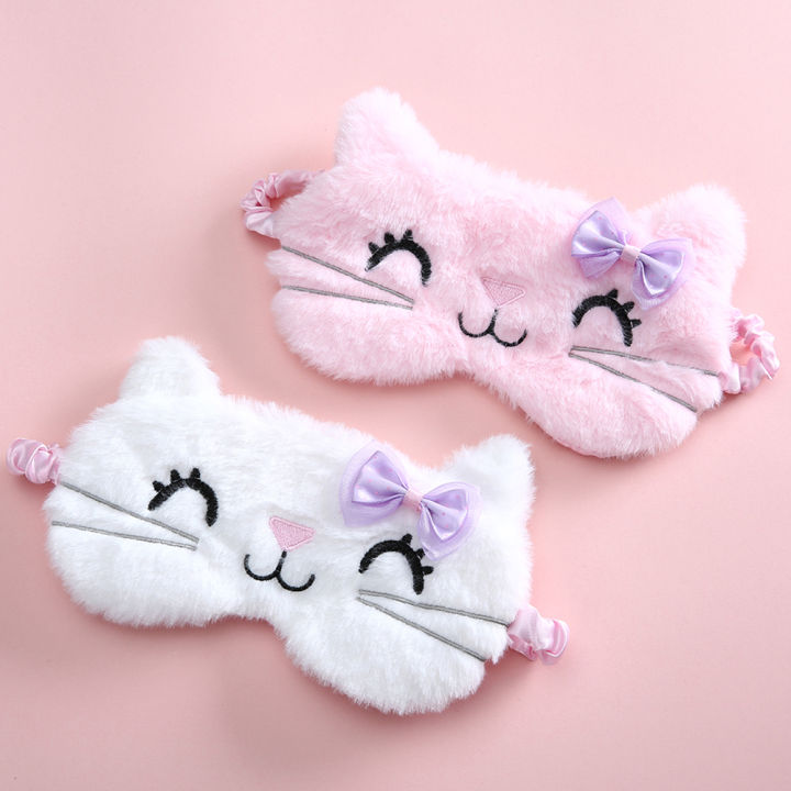 Cute Cat Soft Sleeping Eye Cover Mask Animal Plush Fabric Blindfold Relax Girls Lady For Home Traveling Eye Care