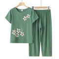 Grandma's Clothes Summer Wear Suit Printed Women's Short-Sleeved Cotton and Linen Loose Summer Clothes for the Elderly Two-Piece Set. 