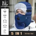 LouisWill 5 IN 1 Winter Hats Plush Lining Warm Scarf Winter Warm Hat Thick Hat Full Face Protective Hats Breathable Mask Riding Goggles for Storm Cold Winter Climbing Skiing Cycling Hiking. 