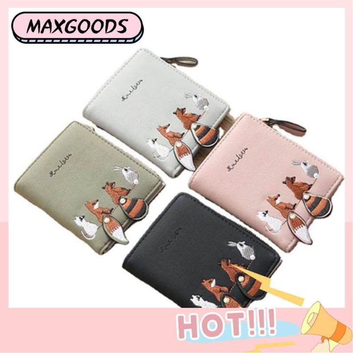 1 x Animal Print Short Wallet New Cute Animal Print Embroidered Short Wallet High Quality PU Leather Small Purse Cartoon Wallets Zipper Mini Coin Card Holder for Girls Student