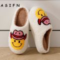 ASIFN Smile Face Cowgirl Slippers Fluffy Cushion Slides Cute Womens Comfortable Cozy Comfy Smile Slippers Women Slides. 