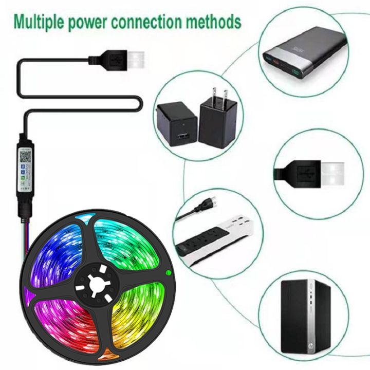 1m-30m USB Led Strip Light 5050 RGB LED Lights 5V Bluetooth Flexible ...