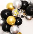 Black Gold Silver Balloon Garland Kit, 10Inch Balloon Garland Backdrop Including Black, Chrome Gold Silver Confetti Balloons Decorations Backdrop Ideal for Birthday Party Decorations. 