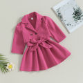 Terno Outfits For Kids Girl Fall Outfits Sleeveless Belted Dress + Double Breasted Trench Coat Set 0-4Years. 