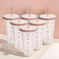Kawaii Water Bottle Aesthetic Tumbler For Ice Coffee Juice Tea Cute Bowknot Plastic Cups With Straw Lid Portable Drinking Bottle TAOPA. 