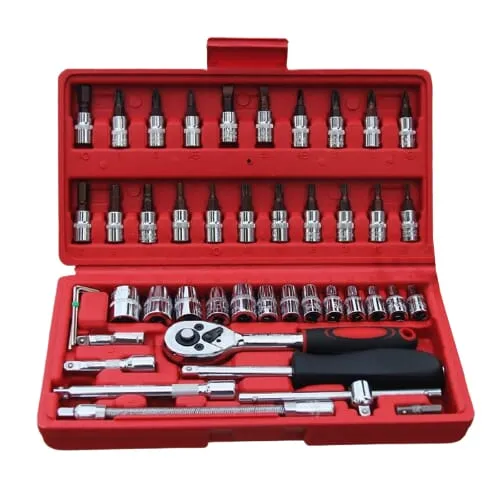 46Pcs Tool Set / 46 pcs Socket set / 46pcs 1/4-Inch Socket Set Professional Car Repair Tool Ratchet Torque Wrench Combo Tools Kit Auto Repairing