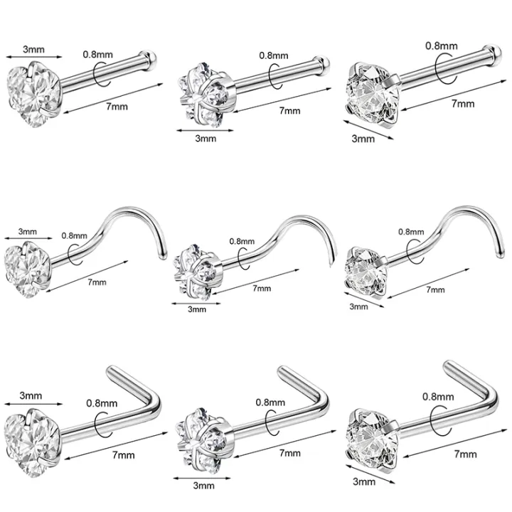 AOEDEJ%201%20Piece%20CZ%20Crystal%20Nose%20Stud%2020g%20L/I/S%20Shape%20316L%20Stainless%20Steel%20Nostril%20Piercings%20Heart%20Star%20Gems%20Nose%20Piercing%20Jewelry%20-%20Image%202