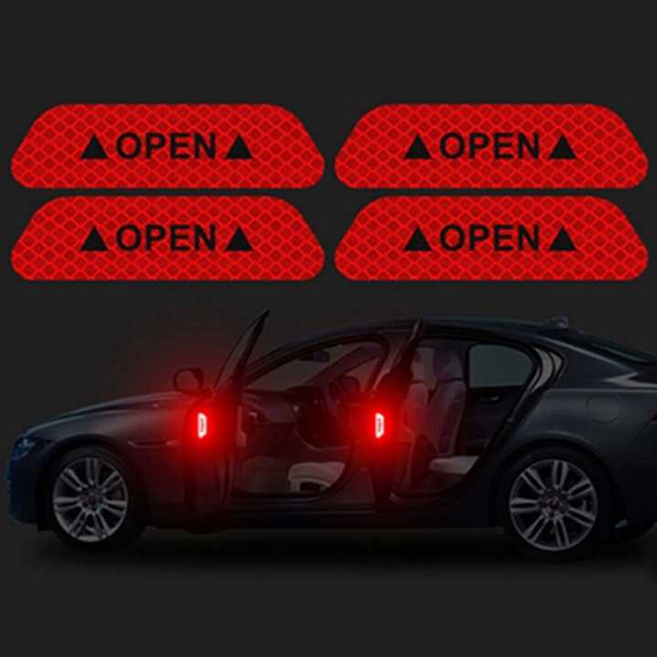 4Pcs Car Door Stickers Safety Warning High Reflective Exterior Bike Helmet Sticker