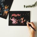 4 Sheet DIY Magic Scratch Painting Paper 1x Bamboo Stick 1x Scraping Painting Pen 1x Black Brush Scraper Drawing Toy. 