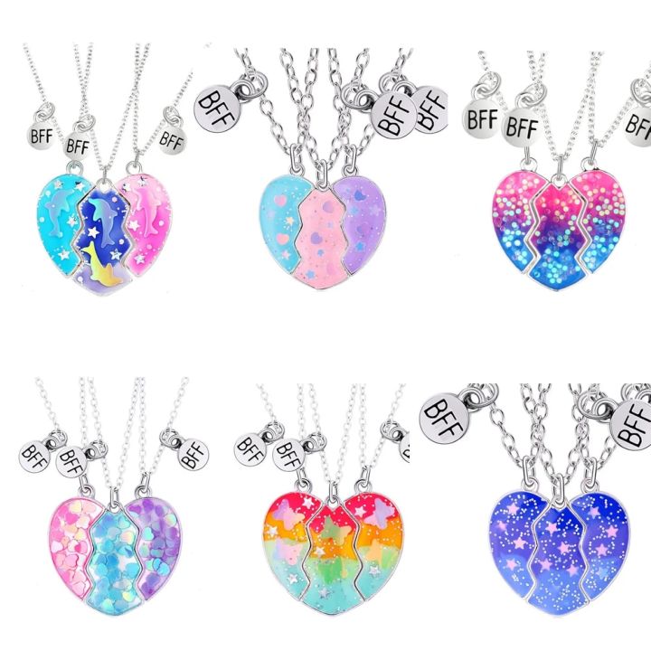 Colorful Heart Necklace for Women Girls 3 s Adjustable Chain Magnet Sequin Heart Butterfly Pendant Necklace Jewelry Accessories