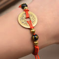 Lucky Red String Feng Shui Copper Bracelet Bangle Handmade Adjustable Attract Wealth Bracelet for Women Men. 