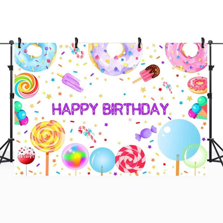 Candy Theme Birthday Background Photography Welcome Candyland Baby Birthday Backdrops Decoration Banner Photocall
