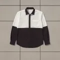 Lans Men's Cuban Collar Patchwork Long Sleeve Shirt – Stylish Contrast Design, Oversized Casual Wear ( S to 3XL ). 