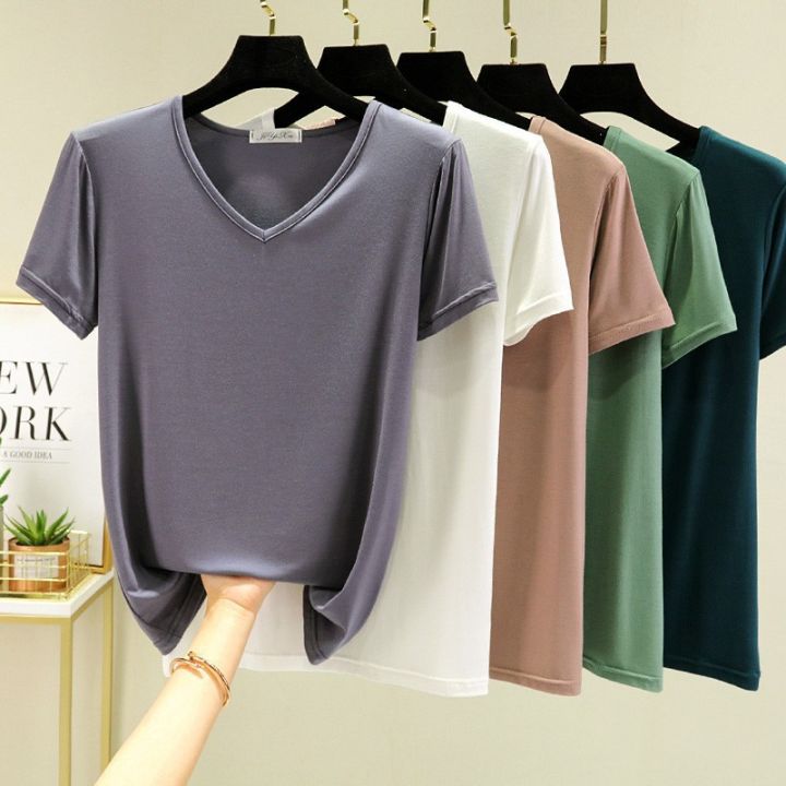 Summer%20New%20Women's%20Modal%20Loose%20Short%20Sleeve%20Shirt%20Korean%20Style%20Thin%20Slimming%20Top%20plus%20Size%20Inner%20MatchTT-shirt%20Women's%20-%20Image%202