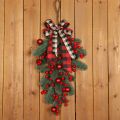 【Folio & Light】Red Berries Pine Branch Wreath Artificial Berries Snowy Pine Front Door Wreaths Wall Garland For Ornaments. 
