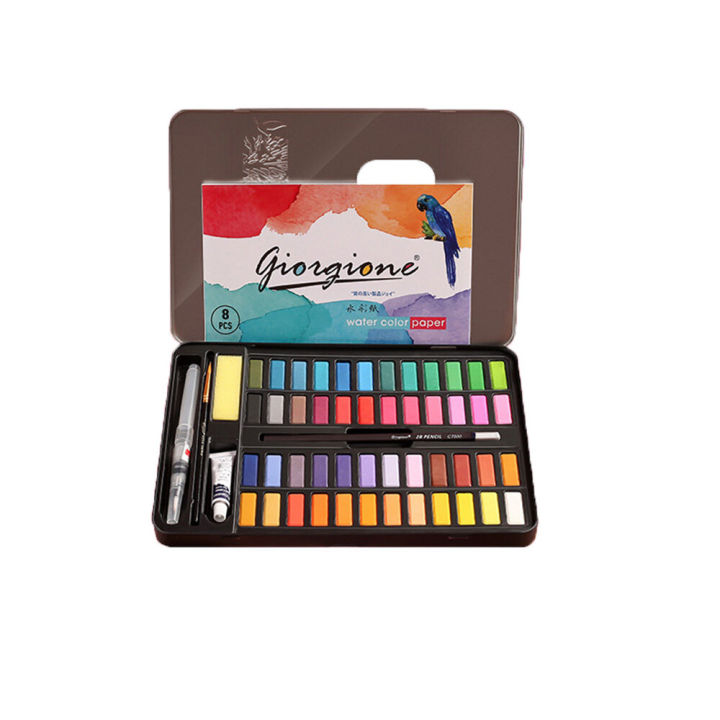 Giorgione 48 Colors Solid Watercolor Pigment Set Metal Iron Box Painting Tools Hand Painted Pigment Art for Drawing Supplies-Blue