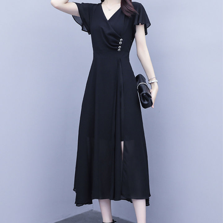 bellylady%20Women%20%20Dress%20Fashion%20V-neck%20Short-sleeve%20Skirt%20Solid%20Color%20Waist-ing%20Long%20Skirt%20color%20-%20Image%203