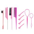 10Pcs Braid Tool Plastic Hair Styling Comb Set New Rat Tail Combs Teasing Hair Brush Edge Brush Hair Tail Tools Triple Teasing Comb. 