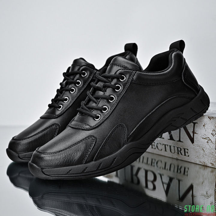 Leather Black Sneakers Men Breathable Casual Shoes Fashion