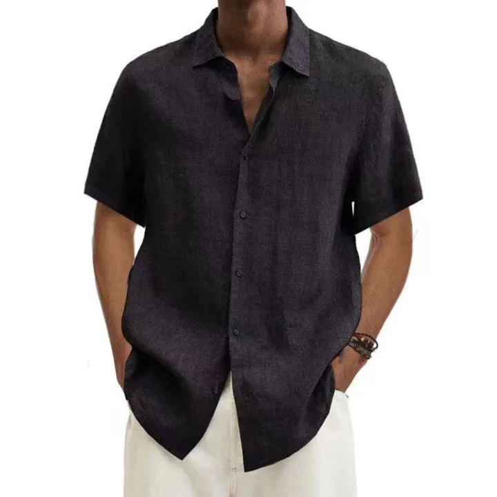 Yfashion%20Men%20Summer%20Large%20Size%20Cotton%20Linen%20T-shirt%20Trendy%20Solid%20Color%20V-neck%20Tops%20Lapel%20Short%20Sleeves%20Loose%20Casual%20Shirt%20color%20-%20Image%208