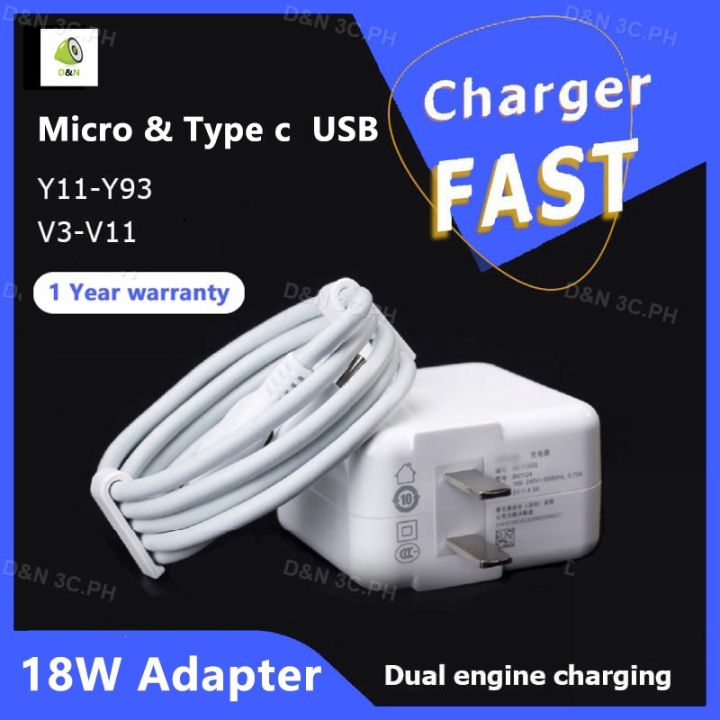 18w Fast Charging Adapter Micro USB Type C Cable for Vivo Charger