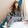 [L Size] 2pcs Cotton Silk Long-Sleeved Pijamas Set Tops+pants Sweet Cute Fashion Cartoon Classic Round Neck Loose. 