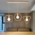 3 Heads Pendant Light Modern Geometry Wooden Hanging Lamp for Restaurant Living Room Kitchen Lighting Fixture. 