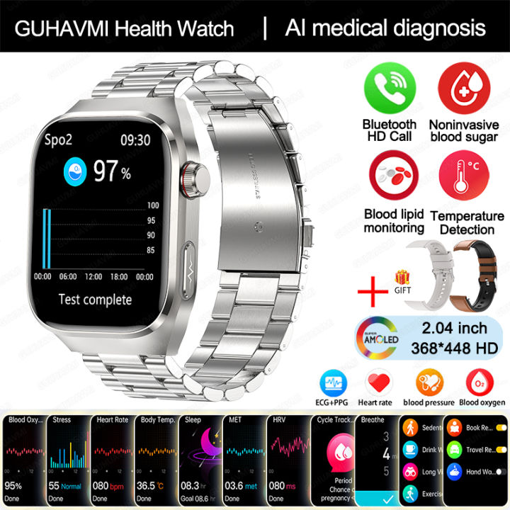 New Medical Grade Health Smartwatch Men's ECG+PPG Blood Glucose Pressure Fat Uric Acid 650mAh AMOLED Sport BT Call Smart Watch