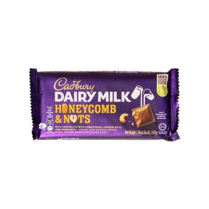 Cadbury Dairymilk Honeycomb Nuts 160G milk Chocolate with Honey Combs ,Cashew nuts And Hazelnuts