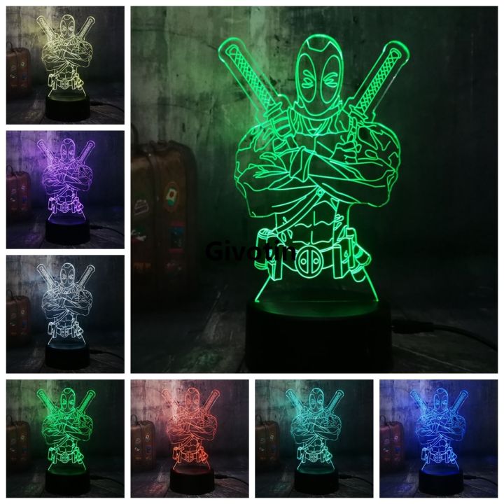 Marvel Deadpool 3D Desk Table Night Light LED RGB Lampara Lava Boy Toy ...