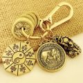 Pure Copper Pixiu Five Emperors Money Keychain Gourd Medallion Pendant Lucky Fortune and Evil Car Creative Pendant 33. 